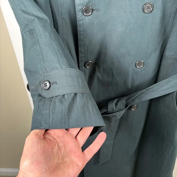 London Fog Men's Double-Breasted Belted Trench Coat 42 REG Green Made in USA